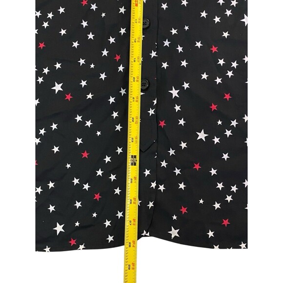 Ellen Tracy Shirt Womens Medium Black w/Red White Stars Print Button Up Roll Tab - Picture 5 of 10